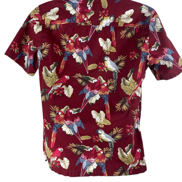28 Palms Vibrant Burgandy 100% Cotton  Parrot Print Men's Casual Camp Shirt, M - Picture 2 of 7